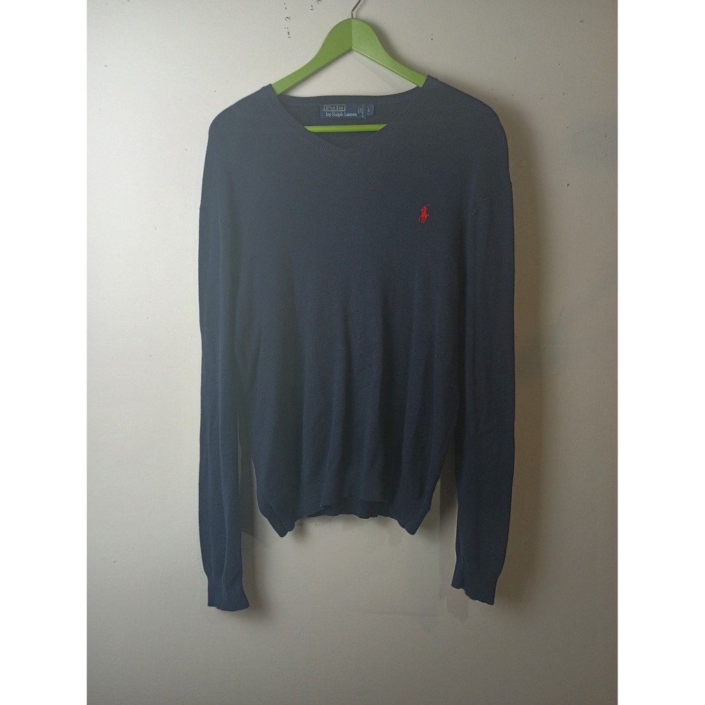 Polo Ralph Lauren Mens Navy Blue 100% Pima Cotton V-Neck Sweater Size L